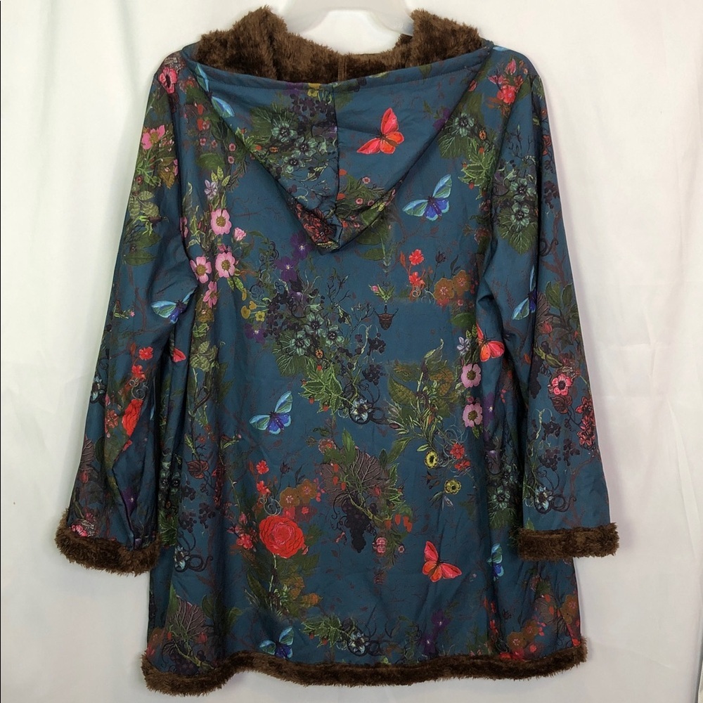 EMERY ROSE Floral & Butterfly Print Contrast Trim Hooded Coat  3XL - Picture 11 of 15